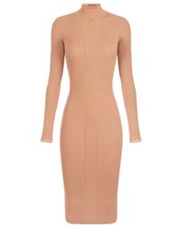 Elisabetta Franchi - Ribbed Mock Neck Knitted Dress - Lyst