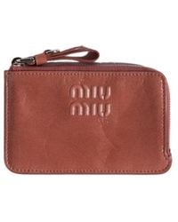 Miu Miu - Embossed-Logo Leather Card Holder - Lyst