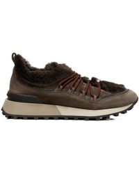 Brunello Cucinelli - Shearling-Lined Suede Low-Top Sneakers - Lyst