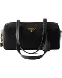 Prada - Logo Plaque Padlock-Detailed Medium Tote Bag - Lyst