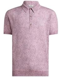 Etro - Linen-Blend Polo Shirt With Floral Motif - Lyst
