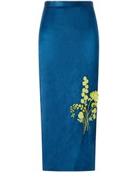 Erdem - Floral-Embroidered Metallic Satin Midi Skirt - Lyst