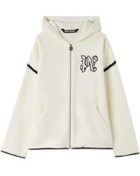 Palm Angels - Monogram Embroidered Zipped Knitted Hoodie - Lyst