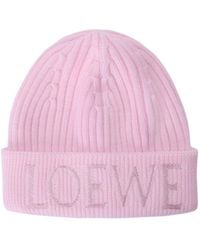 Loewe - Logo Embroidered Ribbed-Knit Beanie - Lyst