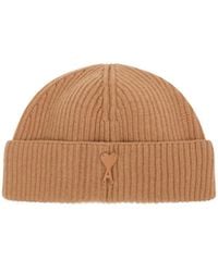 Ami Paris - Ami Ribbed Logo Beanie Hat - Lyst