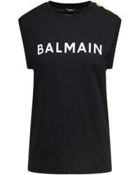 Balmain - Logo Printed Sleeveless Tank Top - Lyst