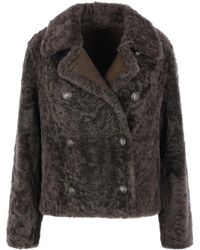 Brunello Cucinelli - Double-Breasted Shearling Coat - Lyst