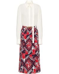Valentino - Pussy-Bow Logo Printed Pleated Dress - Lyst