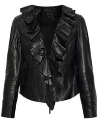 AllSaints - Luana Ruffled Leather Top - Lyst