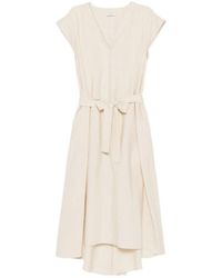 Peserico - V-Neck Belted-Waist Midi Dress - Lyst