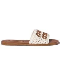 Miu Miu - Woven Logo Flat Sandals - Lyst