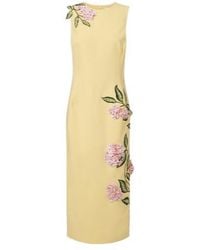 Oscar de la Renta - Floral-Applique Wool-Blend Midi Dress - Lyst