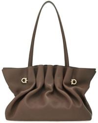 Ferragamo - Ferragamo Medium Soft Double-Gancini Gathered Shoulder Bag - Lyst
