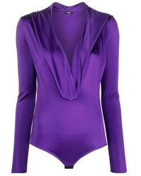 Versace - Cowl-Neck Detail Long Sleeve Bodysuit - Lyst