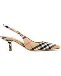 Burberry - Check Dame Slingback Pumps - Lyst