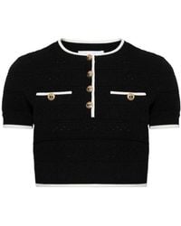 Self-Portrait - Pointelle Button Knitted Top - Lyst