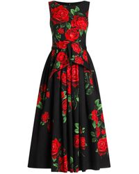 Dolce & Gabbana - Robe Mi-Longue À Fleurs - Lyst
