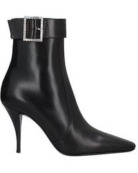Saint Laurent - Leather Pointed-Toe Ankle Boots - Lyst