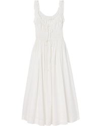 Doen - Emmaretta Tie-Detailed Shirred Cotton-Voile Midi Dress - Lyst