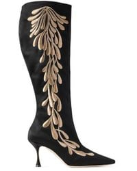 Manolo Blahnik - Embroidered Satin Knee-High Boots - Lyst