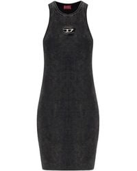 DIESEL - M-Anchorage Logo-Plaque Ribbed Mini Dress - Lyst