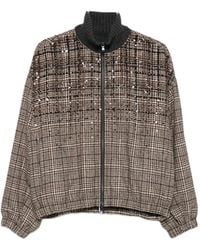 Brunello Cucinelli - Checked Alpaca And Wool Bomber Jacket With Dazzling Degradé Embroidery And Thermore Padding - Lyst