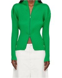 Issey Miyake - Long-Sleeved Zip-Up Knit Sweater - Lyst