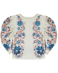 FARM Rio - Renata Embroidered Puff-Sleeve Top - Lyst
