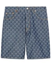 Gucci - Leather-Trimmed Denim Bermuda Shorts - Lyst