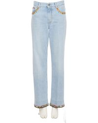 Valentino - Floral Hem Wide Leg Jeans - Lyst