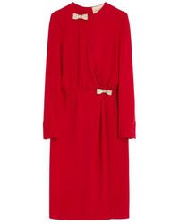 Valentino - Bow Embellished Long-Sleeved Dress - Lyst