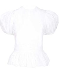 ROTATE BIRGER CHRISTENSEN - Short Puff Sleeved Crewneck Straight Top - Lyst