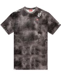 DIESEL Trompe Loeil Cracked Print T-Shirt in Green for Men
