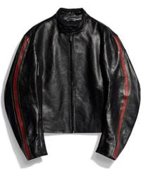 Gucci - Web Detail Leather Biker Jacket - Lyst