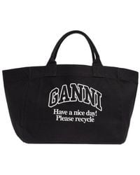 Ganni - Logo Embroidered Xxl Shopper Bag - Lyst