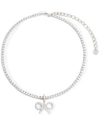 Self-Portrait - Embellished Bow Tennis Necklace - Lyst