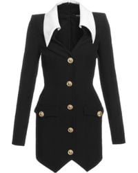 Balmain - V-Neck Buttoned Mini Dress - Lyst