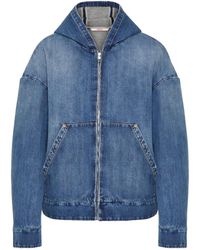 Valentino - Zip-Up Hooded Denim Jacket - Lyst