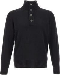 Kangra Cashmere - Buttoned-Collar Ribbed-Knit Sweater - Lyst