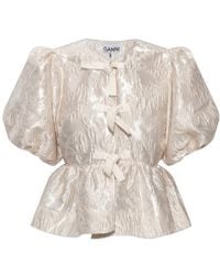 Ganni - Satin Peplum Tie Blouse - Lyst