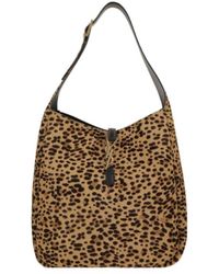 Saint Laurent - Leopard Printed Logo Plaque Shoulder Bag - Lyst