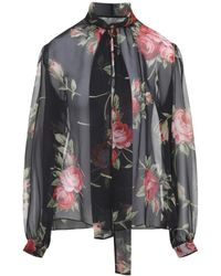 Dolce & Gabbana - Rose Bouquet-Printed Chiffon Top - Lyst