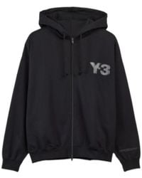 Y-3 - Logo Printed Zip-Up Hoodie - Lyst