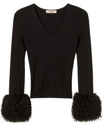 Twinset - Rib Knit Jumper With Faux Fur - Lyst