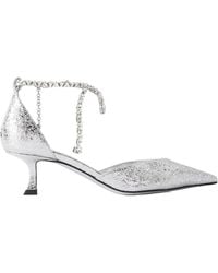 Jimmy Choo - Stevie 50 Crystal-Embellished Metallic Crinkled-Leather Pumps - Lyst