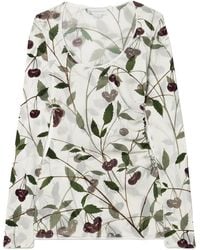 Stella McCartney - Pleated Print Stretch Mesh Top - Lyst