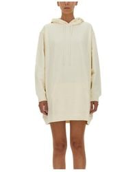MSGM - Logo Printed Drawstring Hooded Dress - Lyst