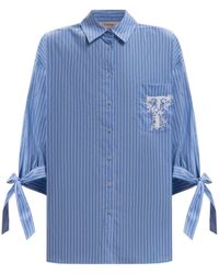 Twinset - Pinstriped Tie-Fastened Shirt - Lyst