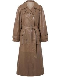 Brunello Cucinelli - Belted Leather Trench Coat - Lyst