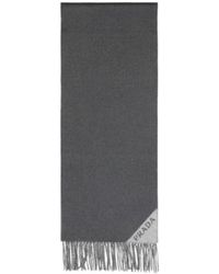 Prada Logo-Intarsia Fringed Knitted Scarf in Black for Men